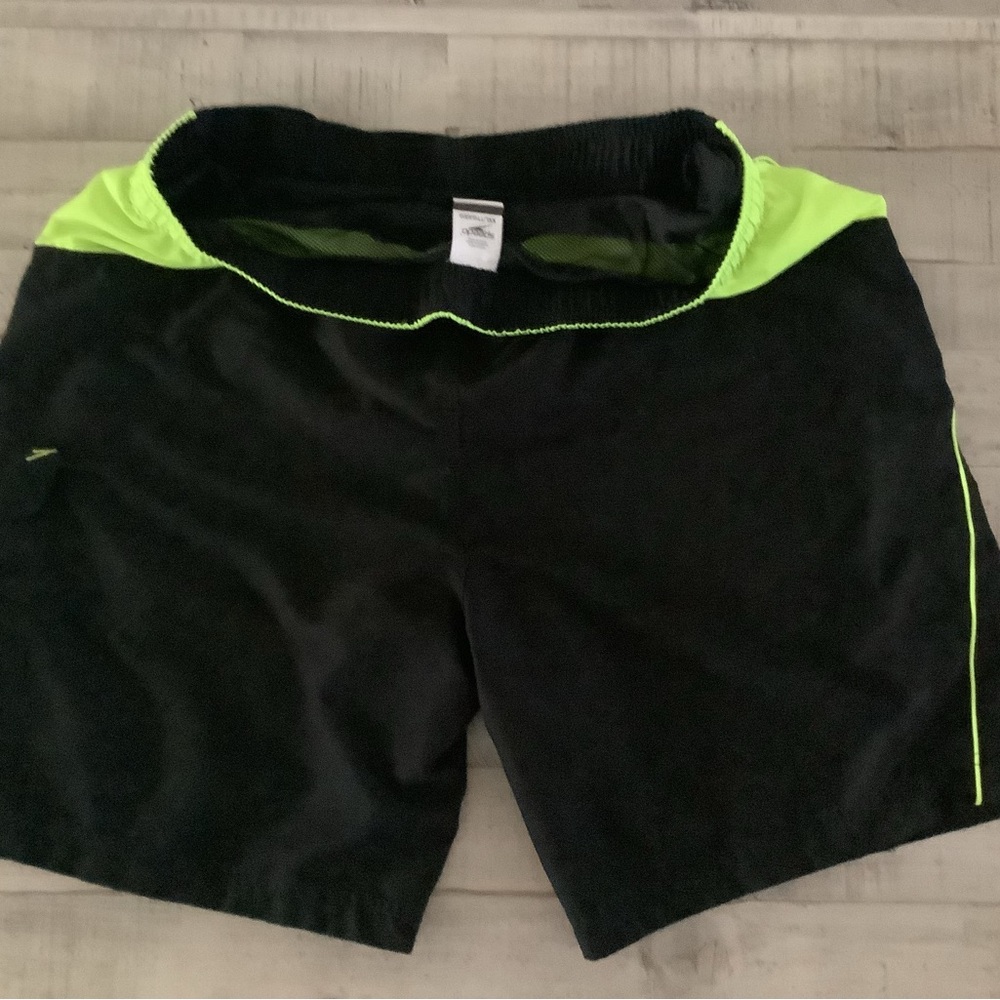 Speedo Black and Neon Green Swim Trunks